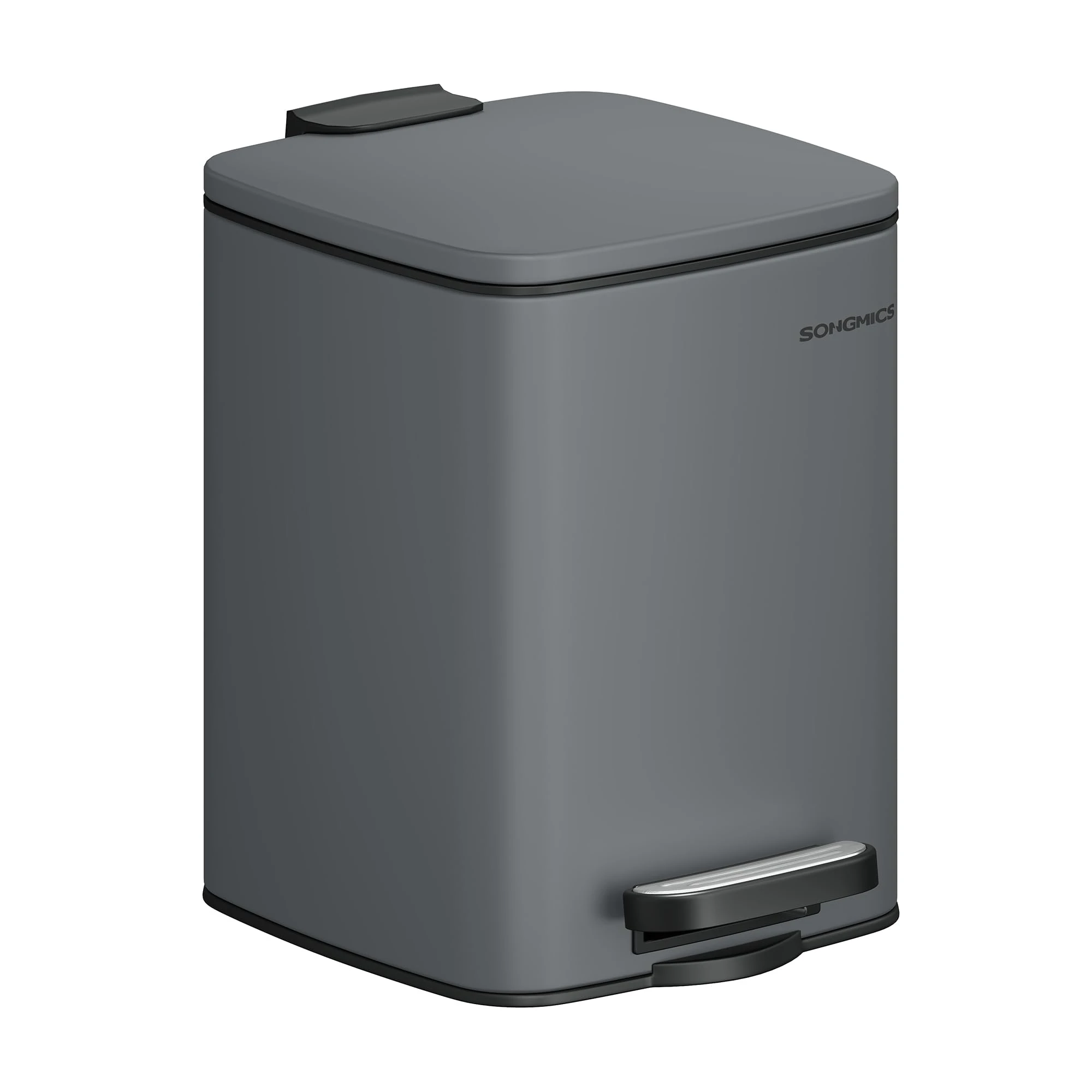 SONGMICS Kitchen Bin, 1.6-Gallon (6 L) Trash Bin, Steel Pedal Bin, with Inner Bucket, Soft Close and Stays Open, Slate Grey LTB590G02