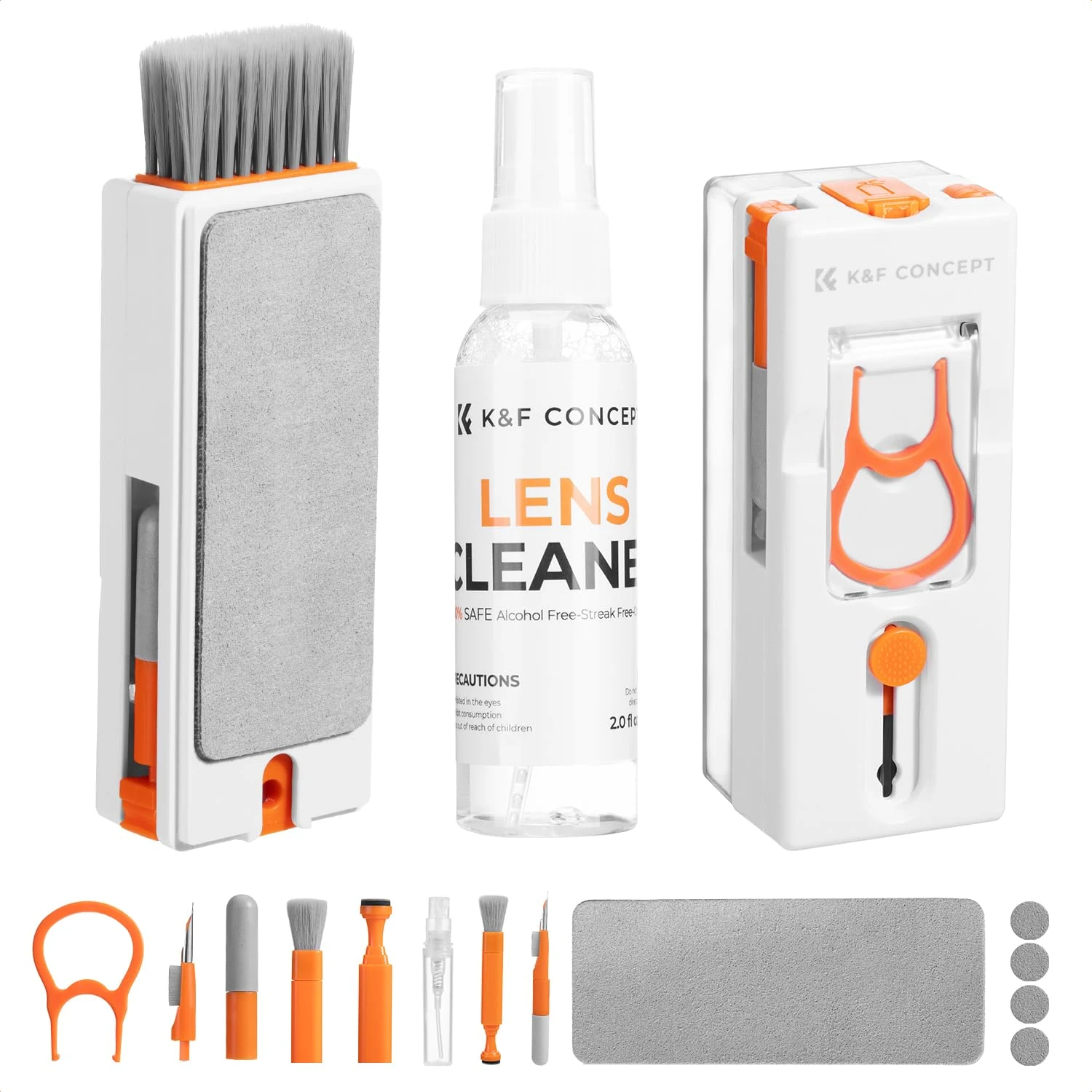 K&F CONCEPT Electronics Laptop Cleaning Kit, 11 in 1 Multifunctional Keyboard Cleaner Airpod Cleaning Kit Brush with Keycap Puller for Tablet, Phones, PC, with 60ml Cleaning Solution, Orange