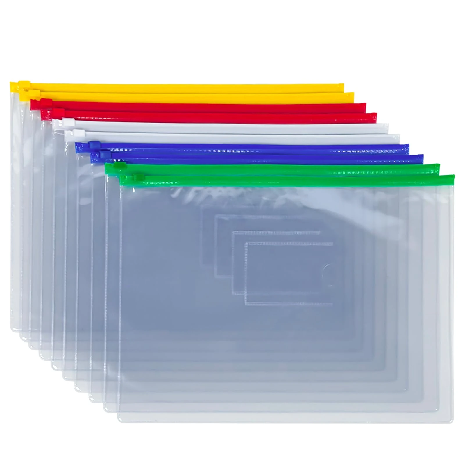 BIHIYII A4 Plastic Wallets 10Pcs, A4 Zip Wallets Document Folder, Storage Zip Lock Bags Paper File Folders Puzzle Bag for Stationary Office Supplies, Homework, Cosmetics, Travel Accessories