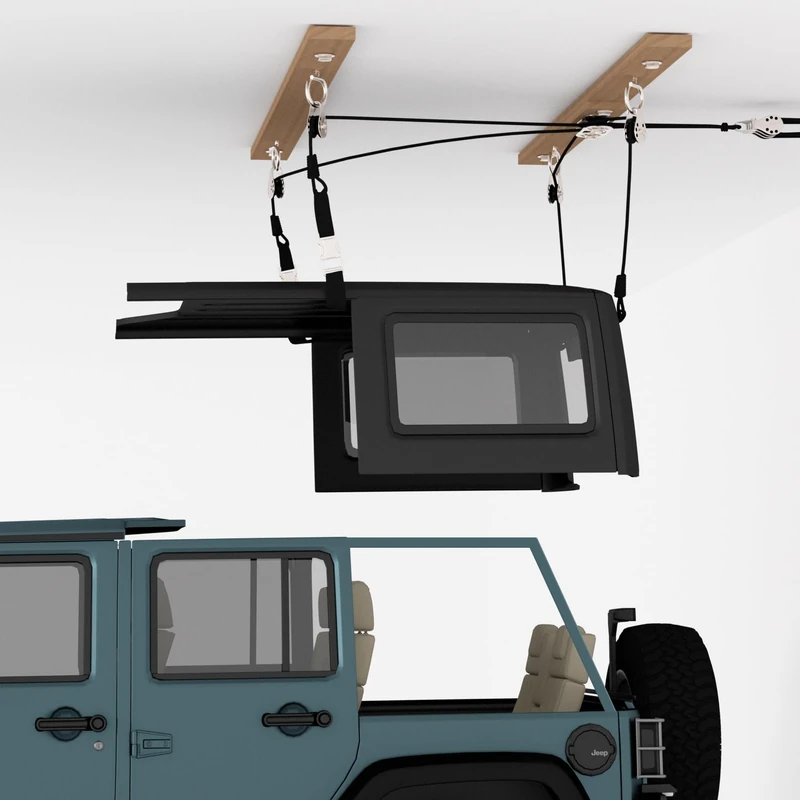 ALLCOS Hard Top Removal Lift for Jeep Wrangler JL JK Models, 12ft Hardtop Overhead Garage Storage Hoist with Anti-Drop System, Supports 8-16 ft. Ceiling