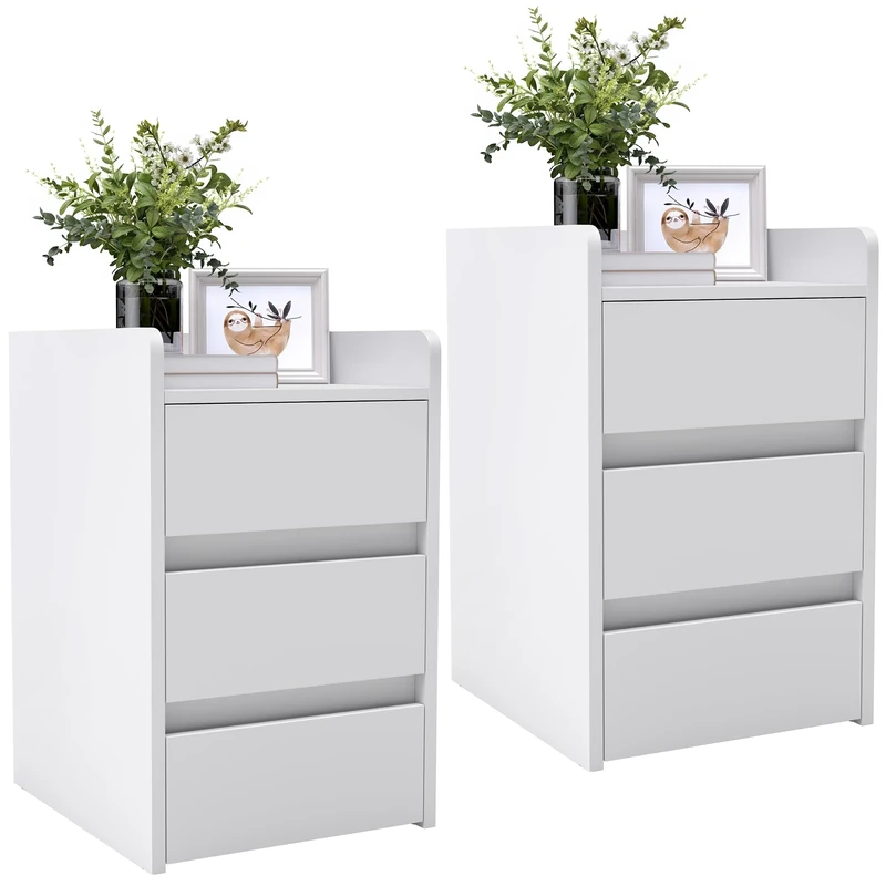 YITAHOME Set of 2 Bedside Table with 3-Drawer, Nightstand End Table Side Furniture with Storage, Small Bedside Storage Cabinet for Bedroom, Living Room, Hallway, 35 x 40 x 59cm, White