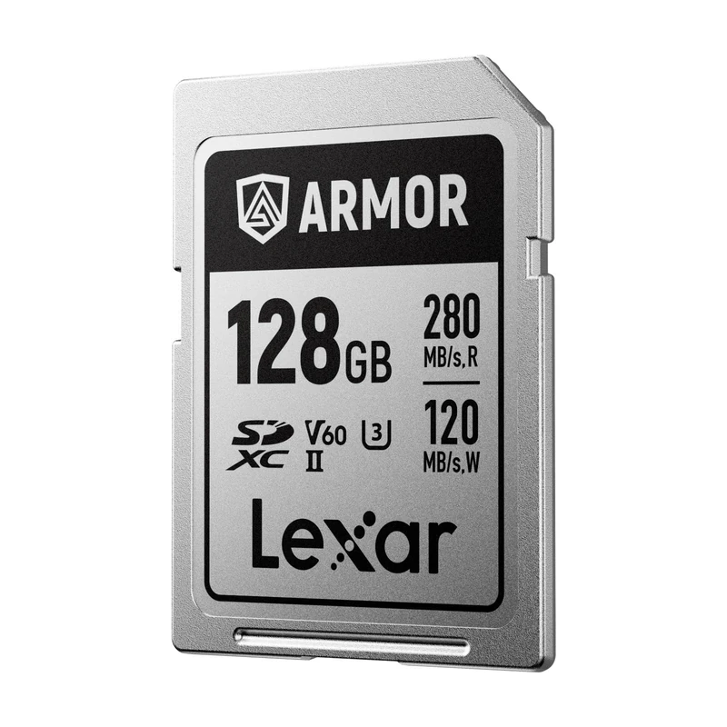 Lexar ARMOR SILVER PRO SD Card 128GB, UHS-II SD Memory Card, Stainless steel, C10, U3, V60, 6K UHD Video, up to 280MB/s Read, 120MB/s Write, SDXC Card for DSLR/Camera/Photographer/Videographer