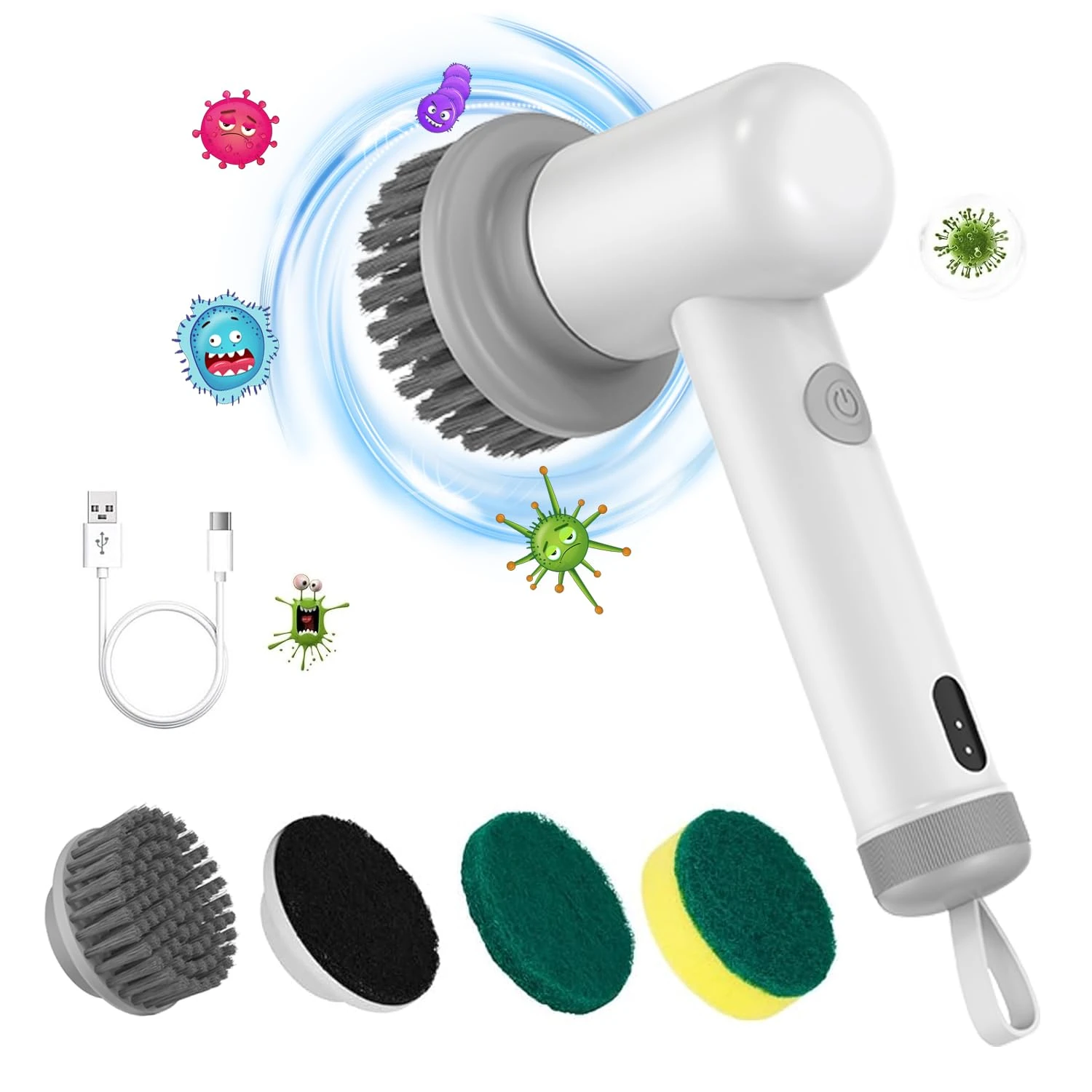 Power Spin Scrubber Cordless, Electric Spin Scrubber with 2 Speed, Handhold Electric Cleaning Brush Scrubber for Floor and Cars, Power Scrubber with 3 Replaceable Brush Heads for Kitchen,Bathroom
