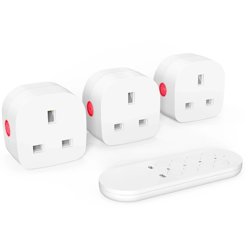SURNICE Remote Control Plug Socket, 13A/3120W Wireless Plug Remotes Switch, 80m/260Ft Operating Range , 3 Pack Sockets and 1 Remote