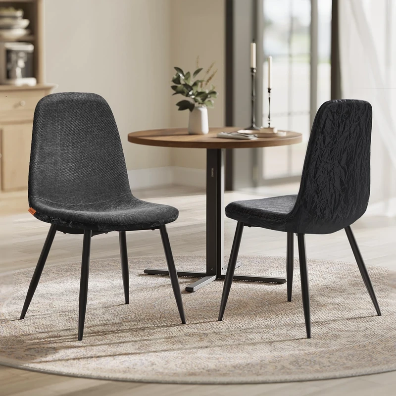 VASAGLE Dining Chair Set of 2, Upholstered Chair, Metal Legs, Adjustable Feet, Easy-Care, Chenille Fabric, PU with Glacier-Inspired Pattern