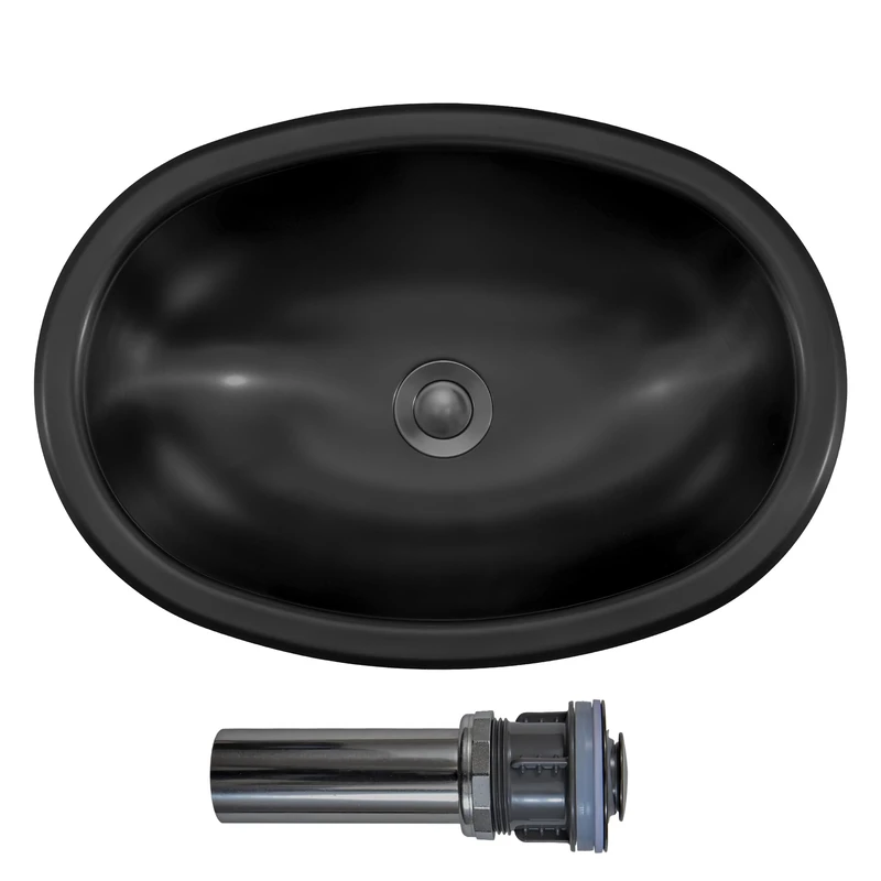 LQS Black Stainless Steel RV Kitchen Sinks, 16.73" x 11.81" Small Bar Sinks for RVs, Stainless Steel Small Sink with Oval RV Kitchen Sink Features, Includes Sink Drain Assembly