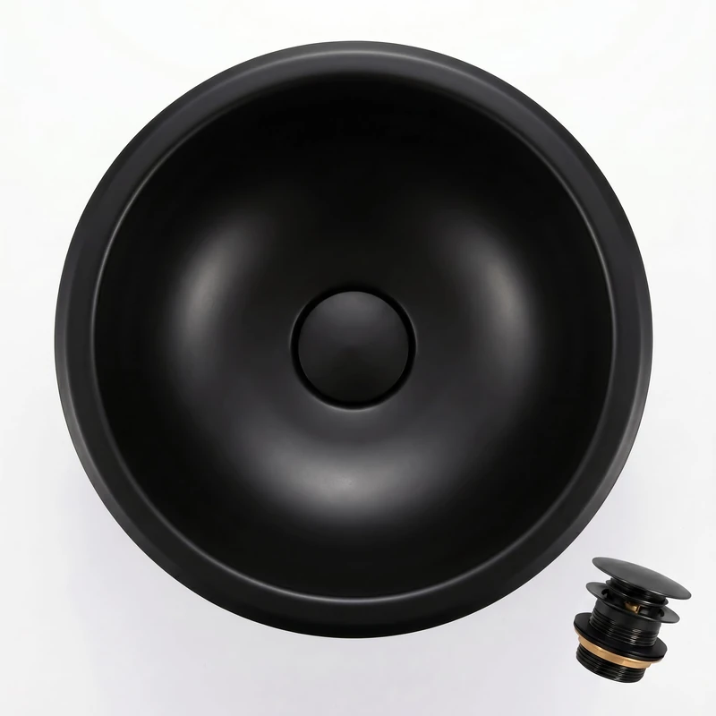 LQS Round RV Kitchen Sink, Black Round RV 13" x 13" Small Bar Sinks for Bathroom, Stainless Steel Small Bar Sink with Oval RV Kitchen Sinks Features, Includes Sink Drain Assembly
