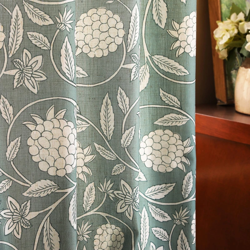 ISAENNE Designer Vintage Linen Printed Curtains,2 Panels,63"x53"-Andrew