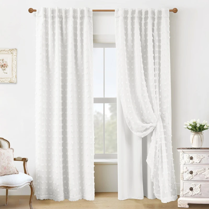 Closet Curtain for Open Closet,Sheer Overlay White Boho Flowy Floor to Ceiling Curtains for Living Room Bedroom 96 Inches Long