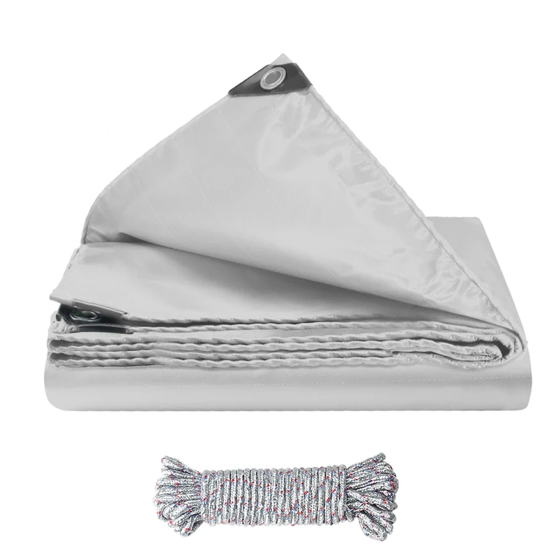 KJLEEN 2m × 2m Tarpaulin Waterproof Heavy Duty Tarpaulin 440g/m² PVC Tarp with Reinforced Eyelets & 10m Rope, UV-Anti Waterproof Tarp for Garden Furniture Chicken Coop Cover Camping Ground Sheet Grey