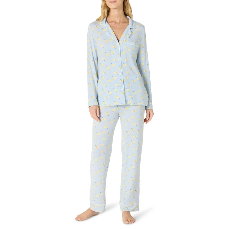 Amazon Essentials x Sofia Grainge Women's Stretch Modal Long-Sleeve and Full-Length Bottom Pyjama Set, Light Blue Elephants, XL
