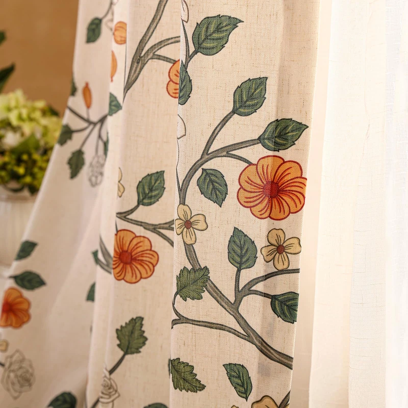 ISAENNE Designer Elegant Linen Printed Curtains,2 Panels,63"x53"-Flora