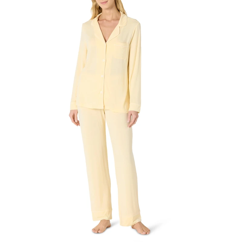 Amazon Essentials x Sofia Grainge Women's Stretch Modal Long-Sleeve and Full-Length Bottom Pyjama Set, Pale Yellow, XXL