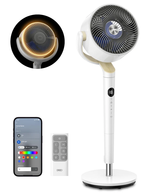 Dreo 40 Inch Smart Standing Fan, 20dB Silent Pedestal fans for Bedroom, 120°+120° Oscillating Quiet Cooling Fan, Wi-Fi/Voice Control, DC Motor, 9 Speeds, 6 Modes, 12H Timer, 90 ft Circulator,White