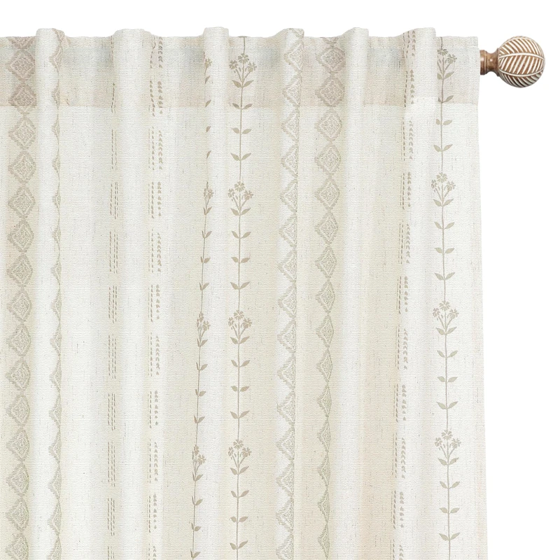 108 Inch Extra Long Curtains,Semi Sheer 9FT 9 FT Boho Floral Pattern Pleated Linen Drapes 108 Inches Long 2 Panels Set for Living Room