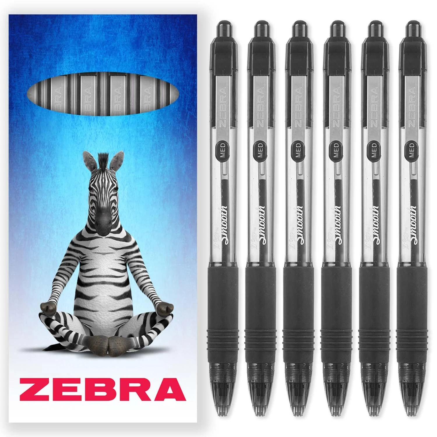 Zebra Z-Grip Smooth Ink Ballpoint Pen - 1.0mm - Pack of 6 Pens - in Zebra Cardboard Packaging (Black)