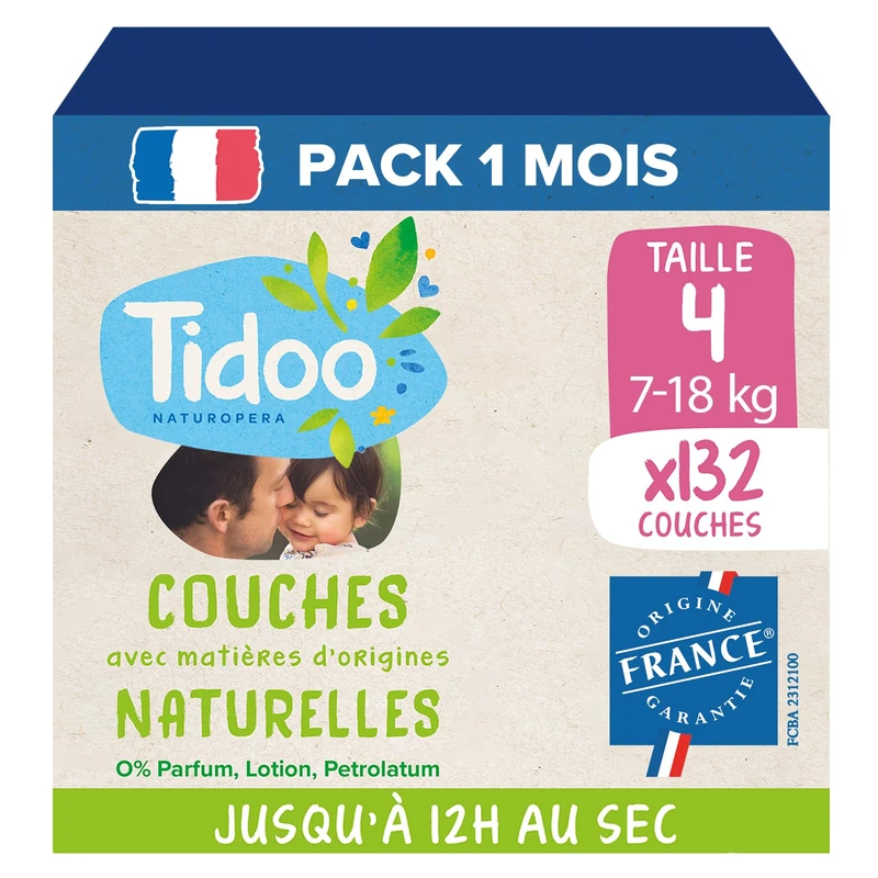 TIDOO - Nappies Size 4 7-18 kg - Eco Friendly Baby Diapers - Disposable Diapers with Natural Composition - Friendly for Sensitive Skin -12h Protection - Pack of 3 x 44 Nappies - Image 1