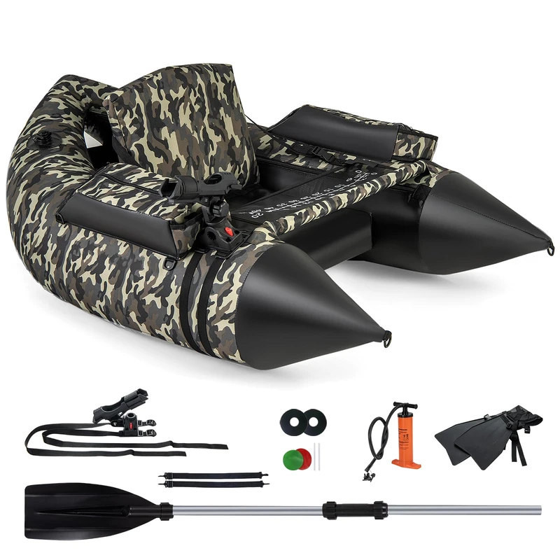 GYMAX Inflatable Fishing Float Tube, 150 KG Load Capacity