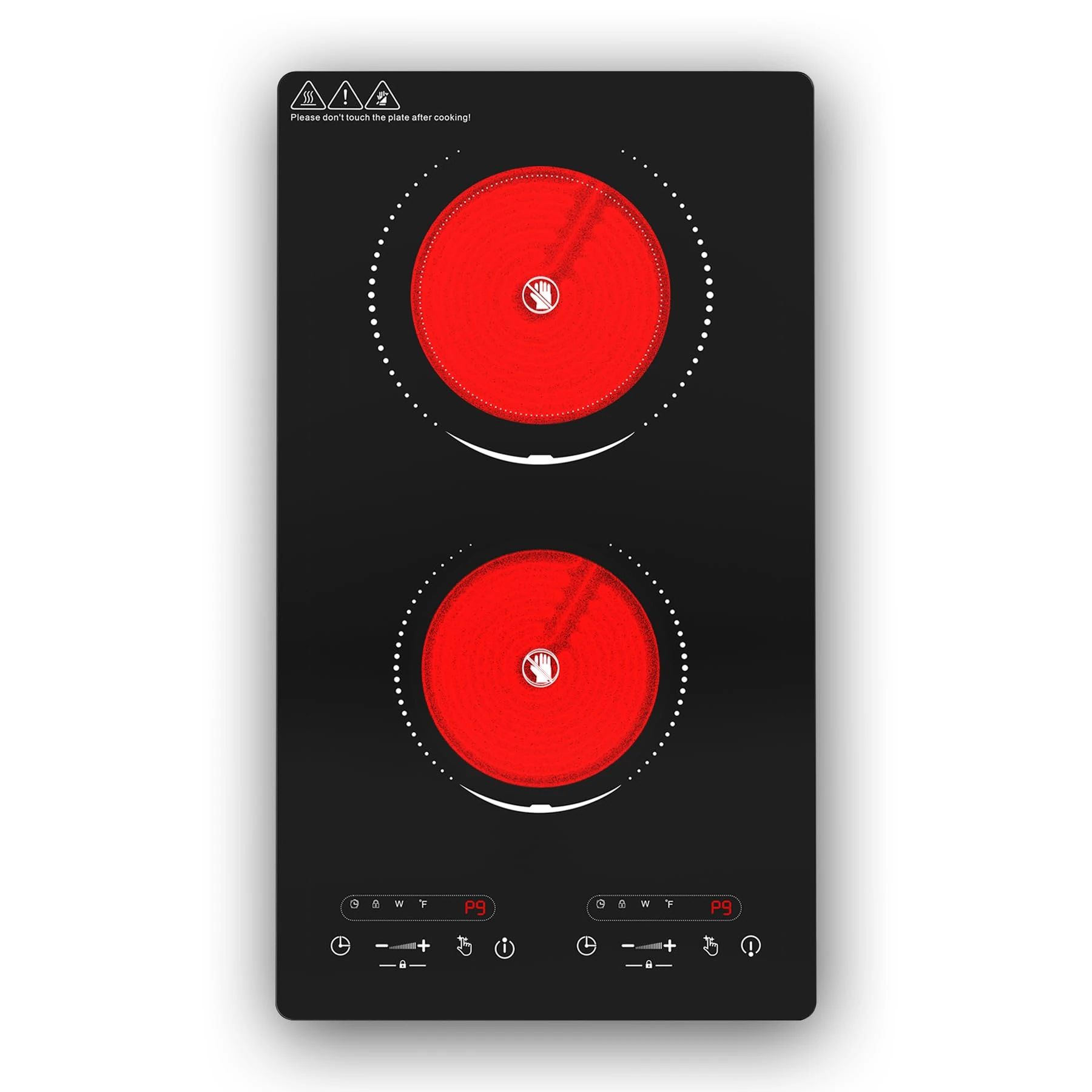 VBGK Double Ceramic Hob 3000W, Plug in 2 Ring Electric Hob with LCD Touch Control, Electric Cooktop with Safety Lock & Timer, 9 Power Levels, Built-in and Countertop 220V-240V
