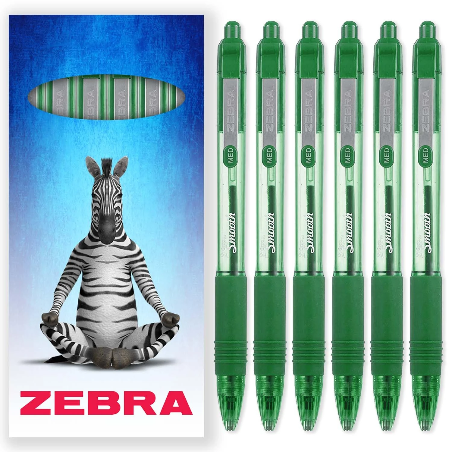Zebra Z-Grip Smooth Ink Ballpoint Pen - 1.0mm - Pack of 6 Pens - in Zebra Cardboard Packaging (Green)