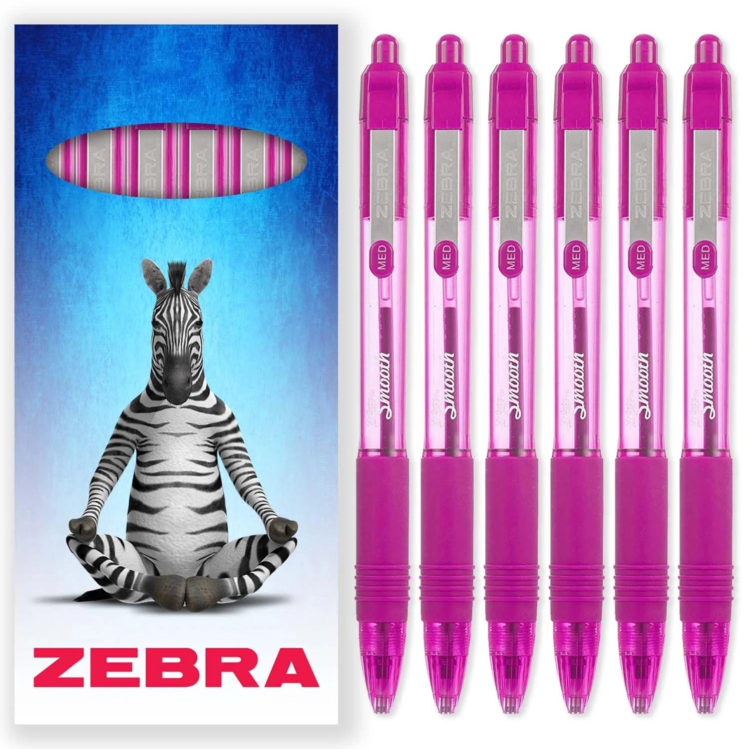 Zebra Z-Grip Smooth Ink Ballpoint Pen - 1.0mm - Pack of 6 Pens - in Zebra Cardboard Packaging (Pink)