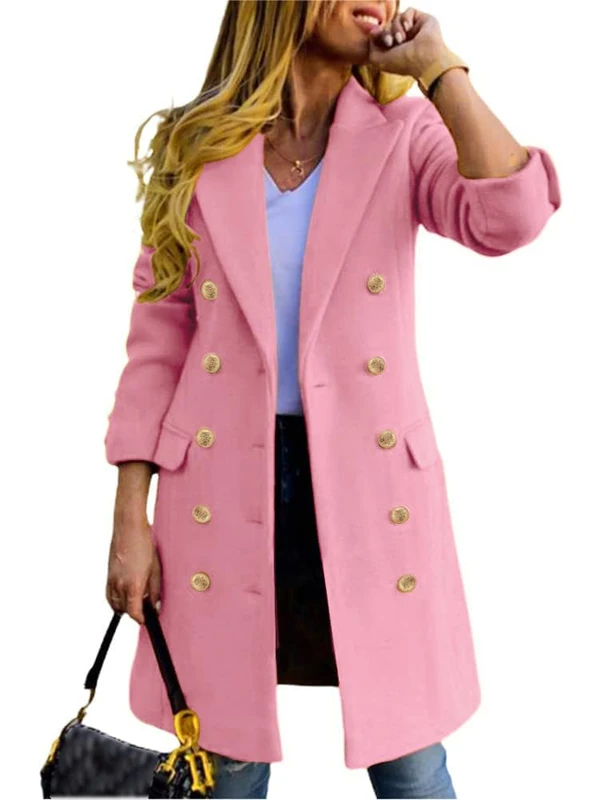 IDEALSANXUN Womens Fall Winter Wool Coats Double Breasted Midi Peacoat Trench Coats, Pink, Small - Image 1