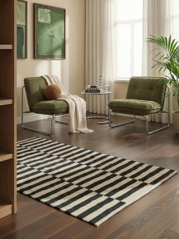 Hanse Home Donna Wool Rug - Natural Living Room Rug - Hand Woven & Natural - Striped Design Wool Modern for Living Room, Bedroom, Dining Room, Hallway - Black Natural White, 120 x 180 cm. / 47.24 - Image 1