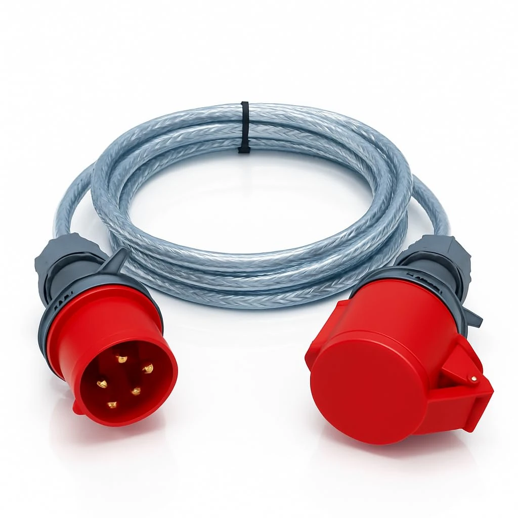 16A 5 Pin 3 Phase Extension Lead 3 Metre 415V Red IP44 CEE EN 60309 SY 2.5mm Steel Armoured SY Braided Cable PAT Tested 3P+N+E