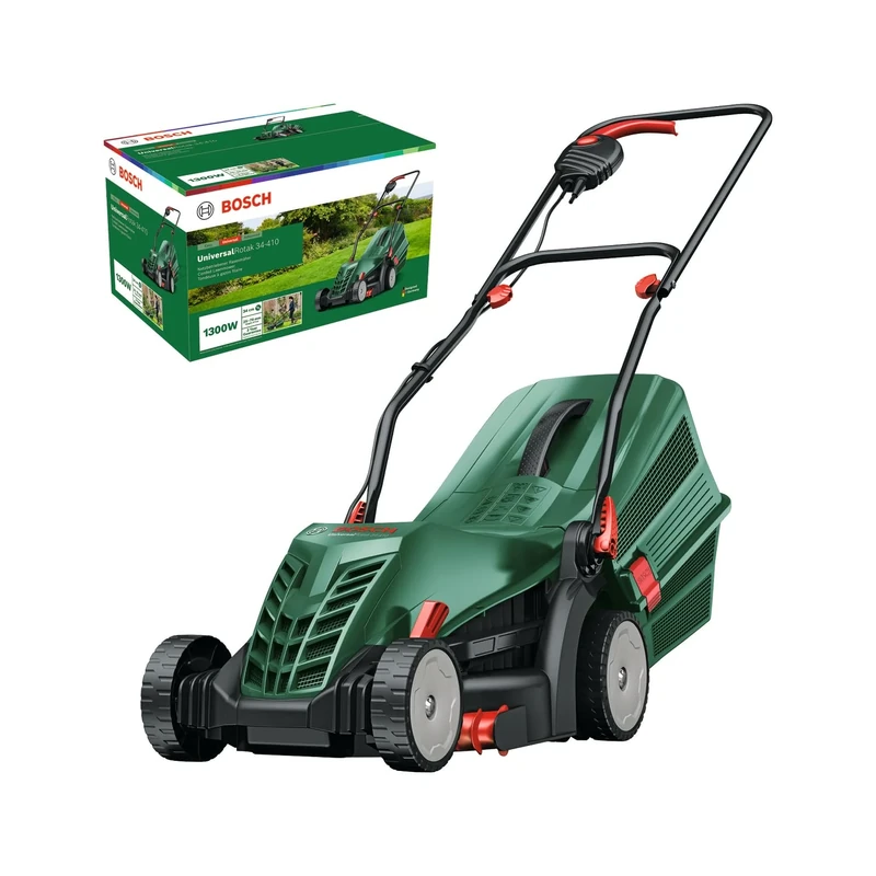 Bosch Corded Lawnmower UniversalRotak 34-410 (230 V, Cutting Width: 34 cm, 40-Litre Grass Box, with GrassCombs)