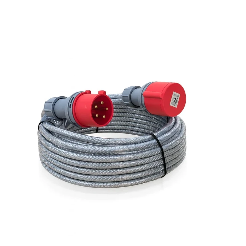 3 Phase 16A 5 Pin 415V IP44 Extension Lead 10m – IEC 60309 3P+N+E Red – SY Steel Wire Armoured Heavy Duty Cable – PAT Tested (10 Metre)