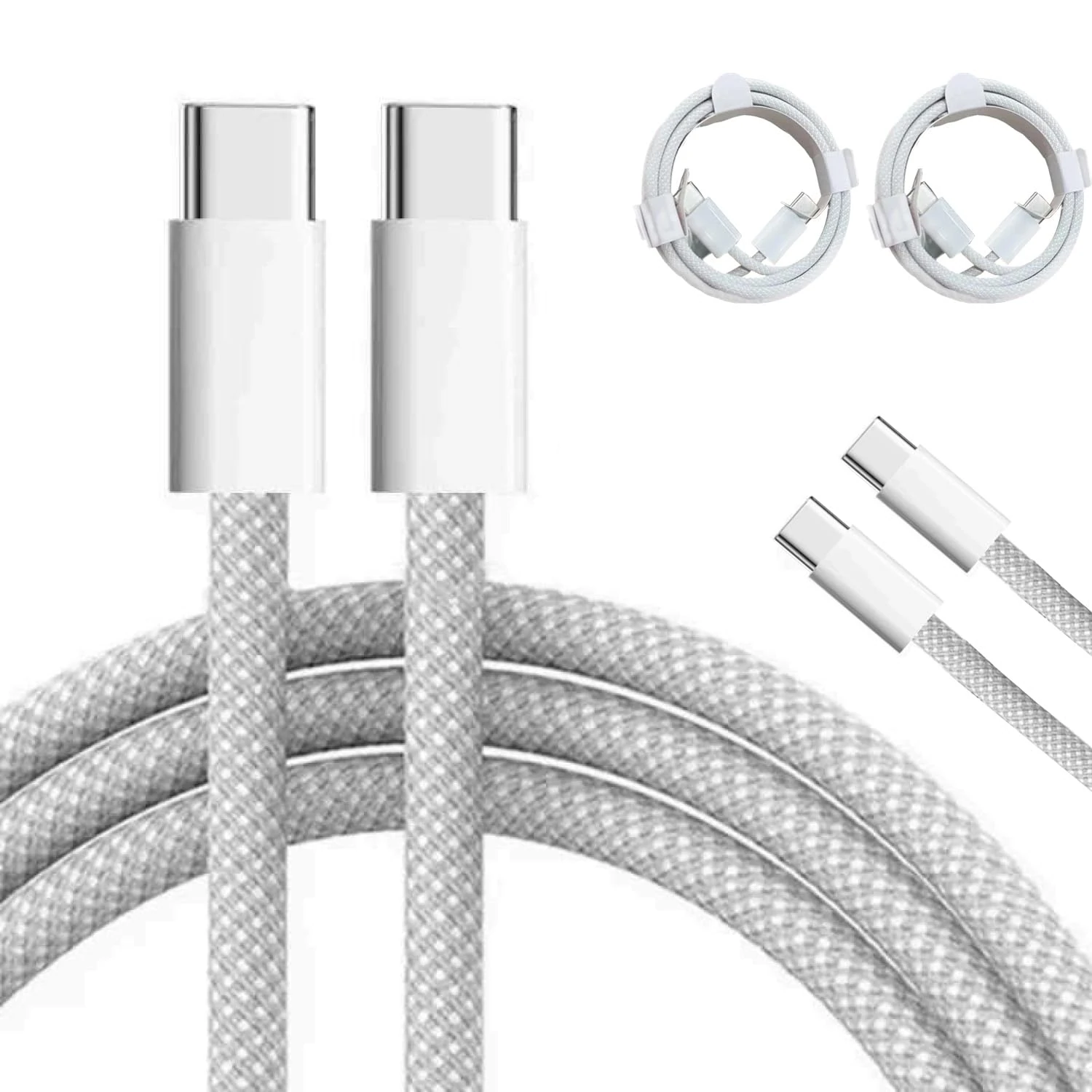 2 Pack USB C to USB C Fast Charger Cable1M 2M Long PD 60W(3A) Nylon Braided Type C Data Cable for Apple iPhone 16 15 Pro Max Plus,MacBook Air Ipad Pro, Samsung Galaxy S24 S25 Ultra (White, 1M+1M)