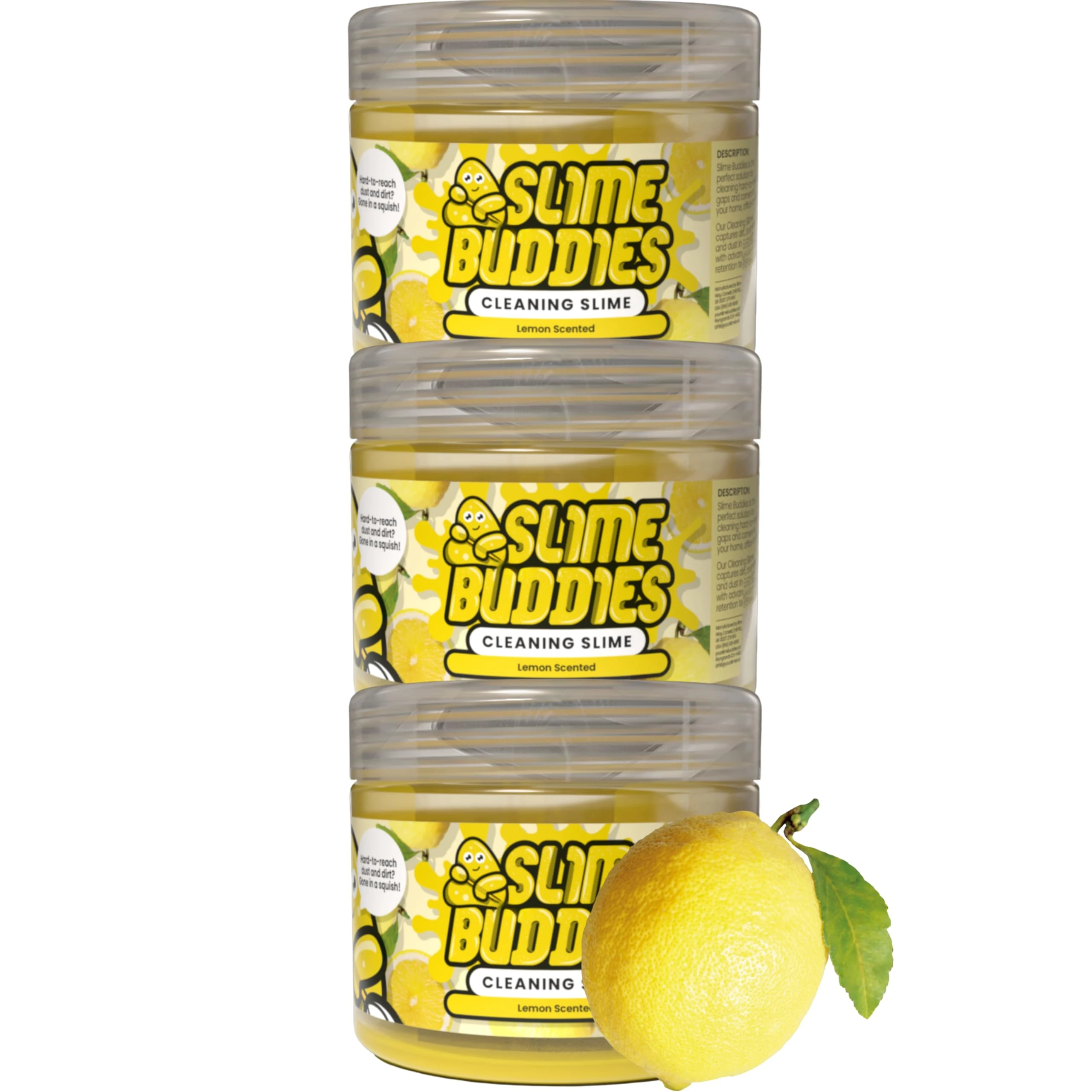 Slime Buddies Cleaning Gel | Pack of 3 - Great for Car Interiors, Cup Holders, Keyboards & More | Reusable Cleaning Slime - Lemon