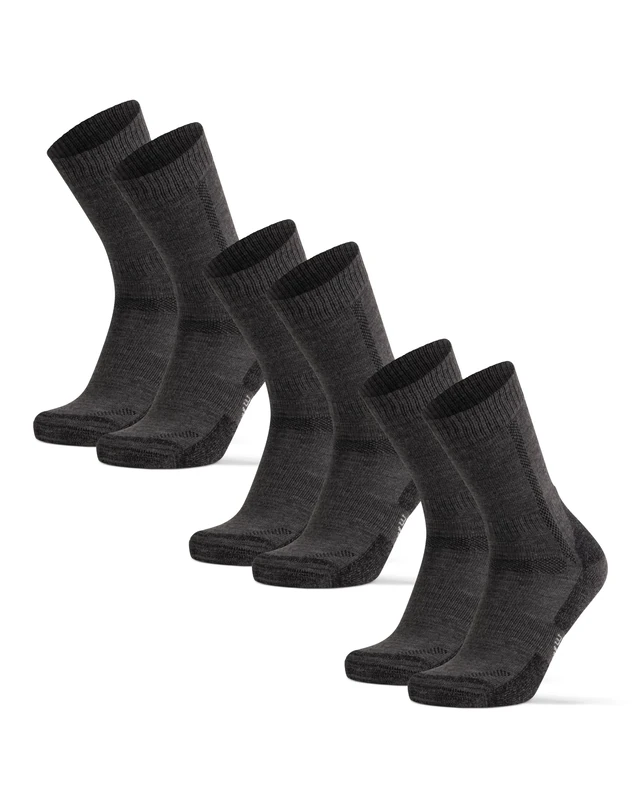 DANISH ENDURANCE Hiking Socks, Warm Merino Wool Walking Socks for Winter, for Men & Women, Unisex, 3-Pack, Dark Grey, 3-5