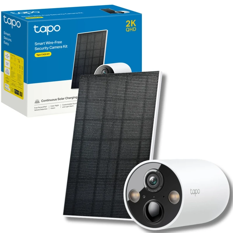 Tapo C425 KIT(Renewed) 2K 4MP QHD Solar Security Camera, with Rechargeable Battery, Solar Panel for Continuous Power,Indoor&Outdoor, Color Night Vision,AI Detection,Works with Alexa, No Monthly Fee