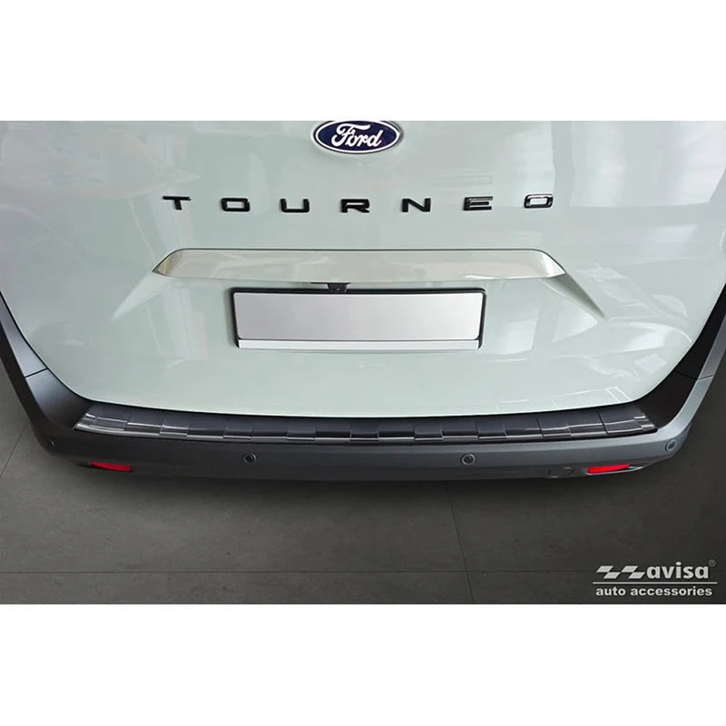 Avisa Black Stainless Steel Rear Bumper Protector compatible with Ford Tourneo Courier II/Transit Courier II 2023- 'Ribs' - Image 1