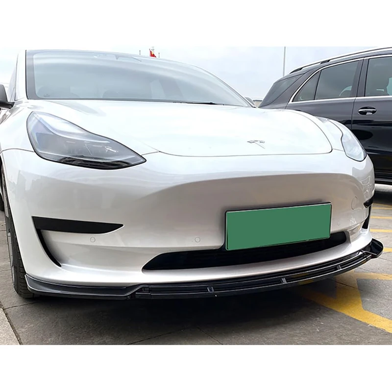 AutoStyle Front spoiler lip compatible with Tesla Model 3 2017-2024 (Glossy Black ABS)
