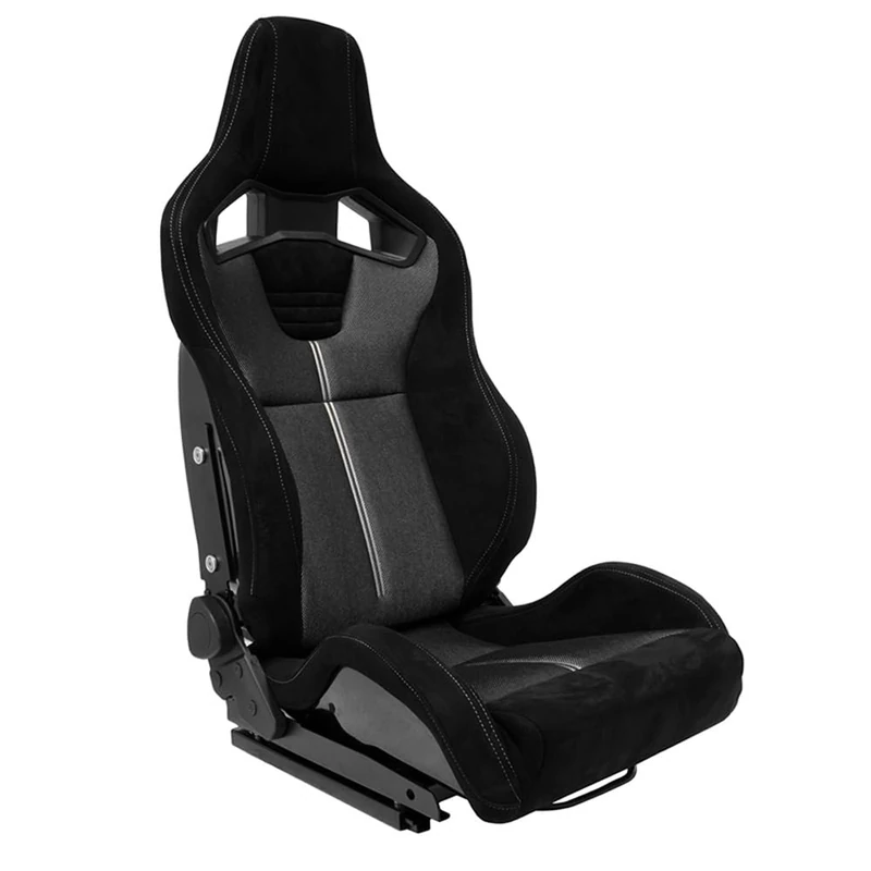 AutoStyle Sport seat 'NK Premium' - Black Suede + Grey 'Mesh' Fabric - Dual-side reclinable fibreglass back-rest - incl. slides