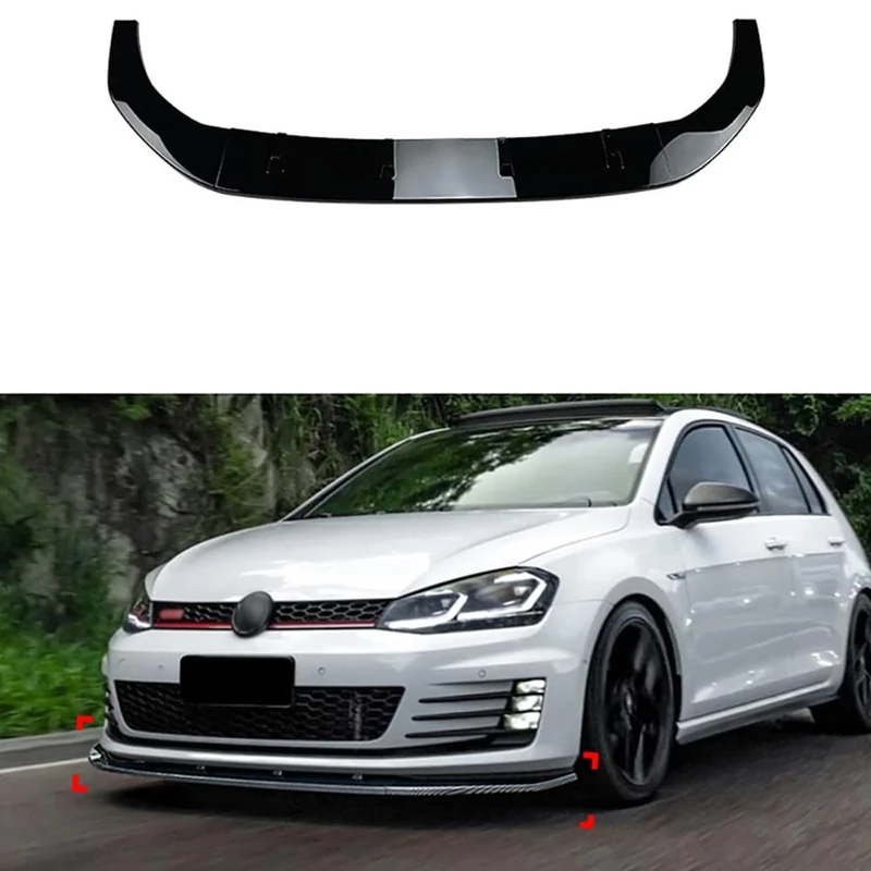 AutoStyle Front spoiler lip compatible with Volkswagen Golf VII GTi/GTD/R/R-Line 2012-2017 (Glossy Black ABS)