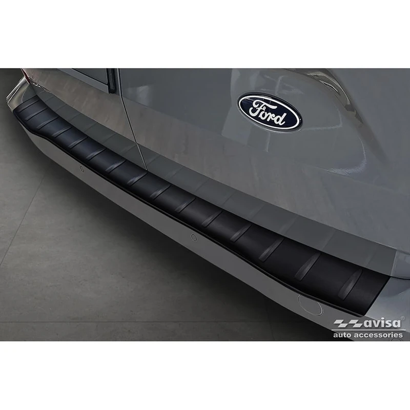 Avisa Matt Black Stainless Steel Rear bumper protector compatible with Ford Transit Custom & Tourneo Custom (V710) 2023- / Volkswagen Transporter T7 2024- 'Ribs'