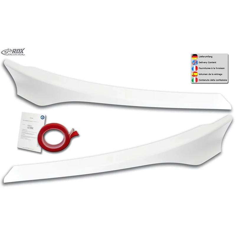 RDX Racedesign Head light spoilers compatible with Ford Transit Custom & Tourneo Custom Facelift 2018-2023 (ABS Gloss White)