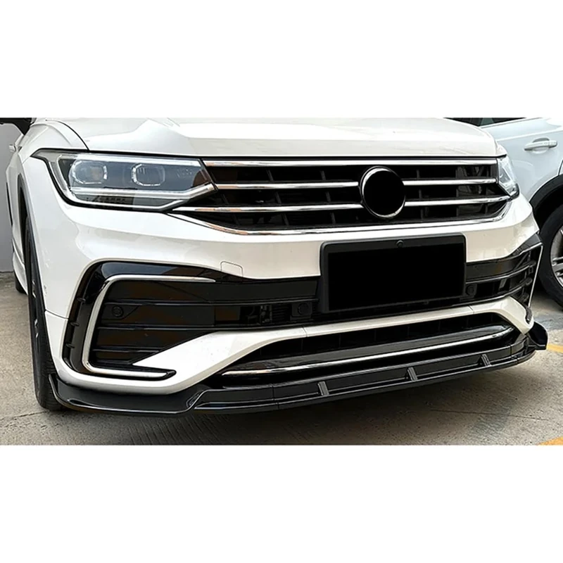 AutoStyle Front spoiler lip compatible with Volkswagen Tiguan II R-Line Facelift 2020-2024 (Glossy Black ABS)