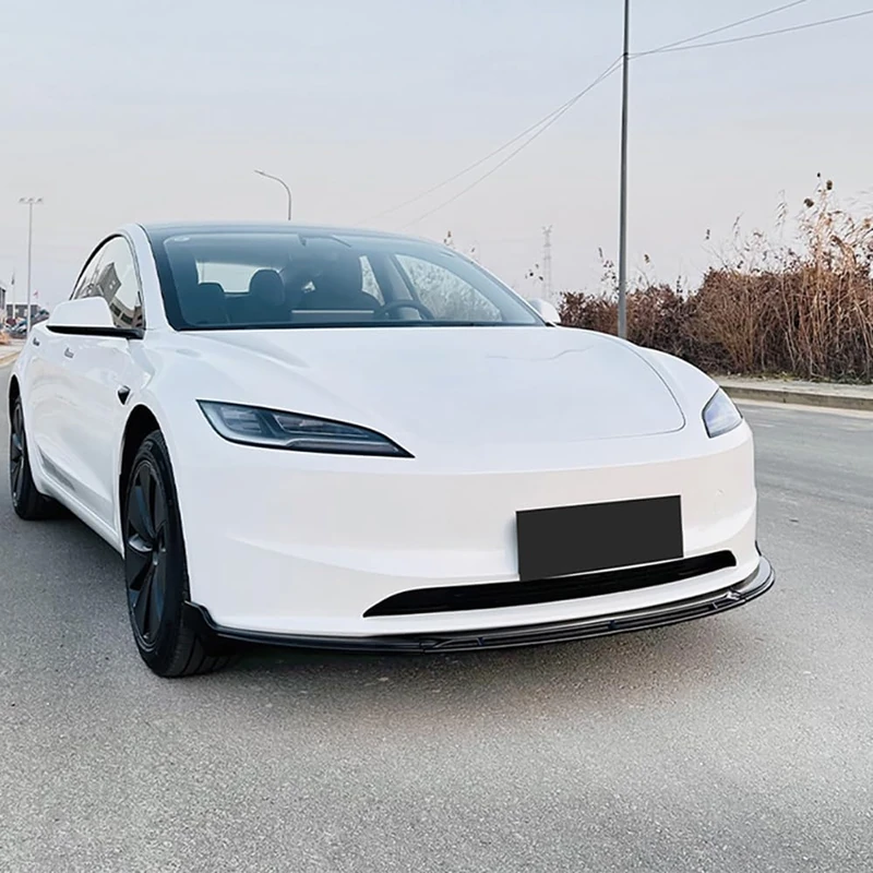 AutoStyle Front spoiler lip compatible with Tesla Model 3 Facelift 2024- (Glossy Black ABS)