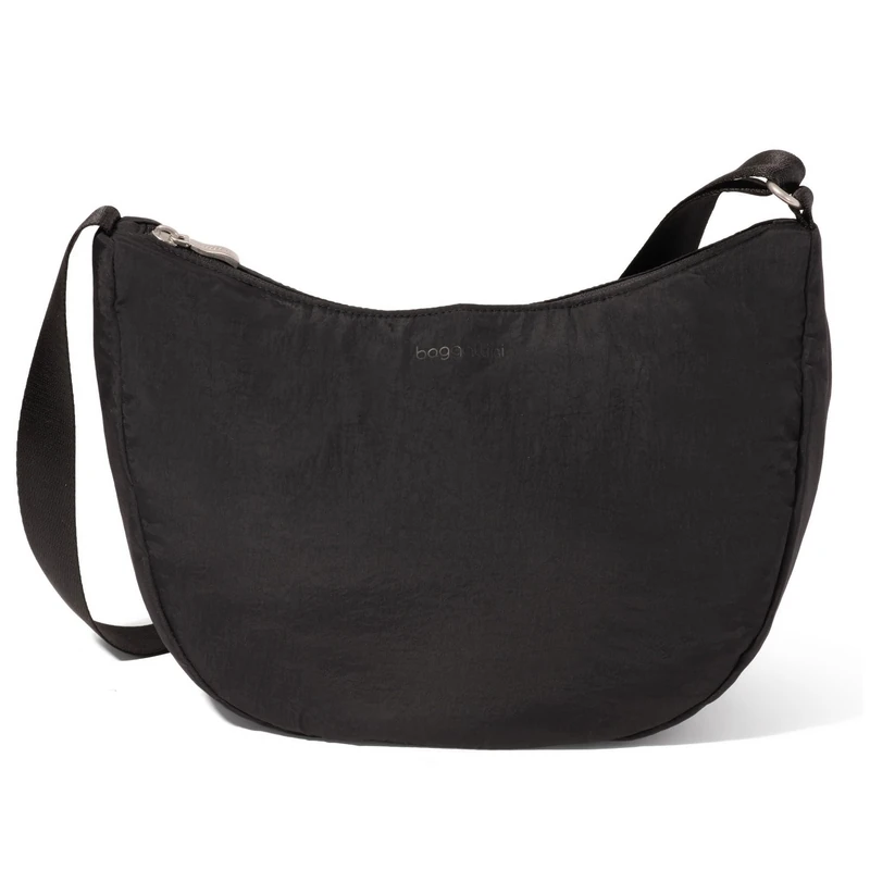 Baggallini Style Swift Tote Bag for Women - Lightweight 12x16 Nylon Zipped Travel Carry On Bag w/Luggage Sleeve, B-Lite Black, One Size