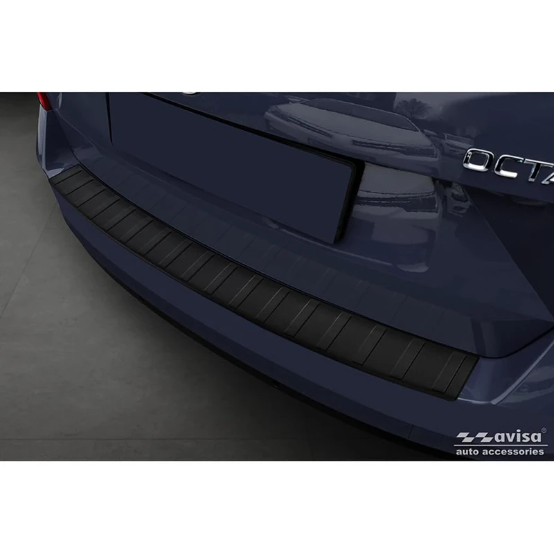 Avisa Matt Black Stainless Steel Rear bumper protector compatible with Skoda Octavia III Combi (5E5) Facelift 2017-2020 'Ribs'