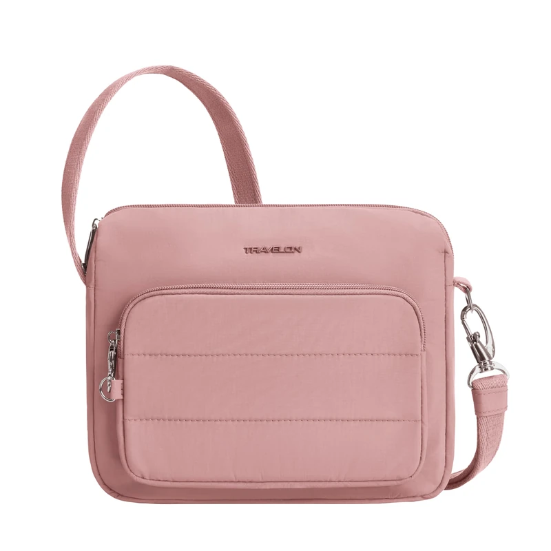 Travelon Anti-Theft Roam East/West Crossbody, Desert Pink, 10.25”W X 8”H X 2.5”D