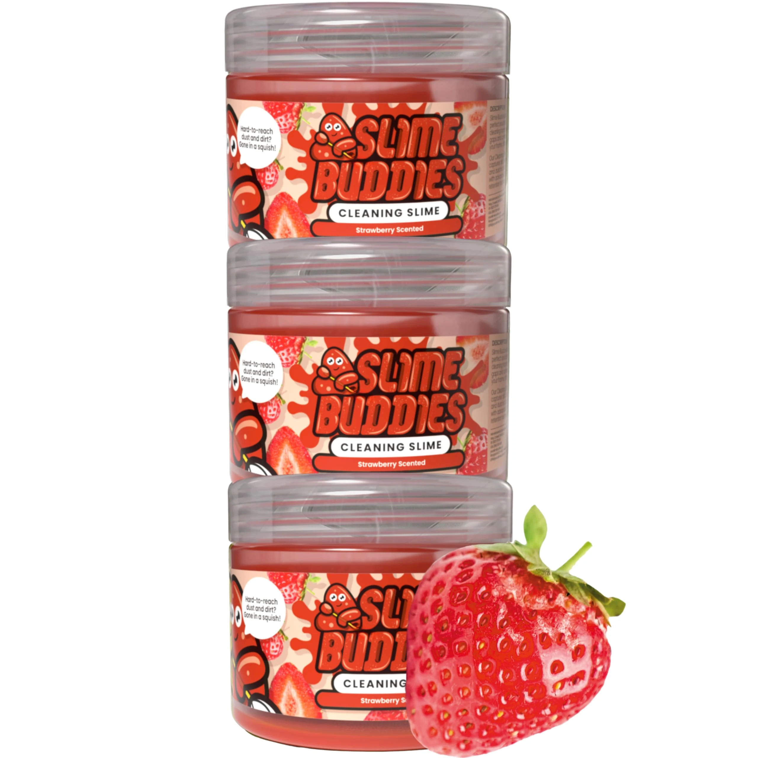 Slime Buddies Cleaning Gel | Pack of 3 - Great for Car Interiors, Cup Holders, Keyboards & More | Reusable Cleaning Slime - Strawberry