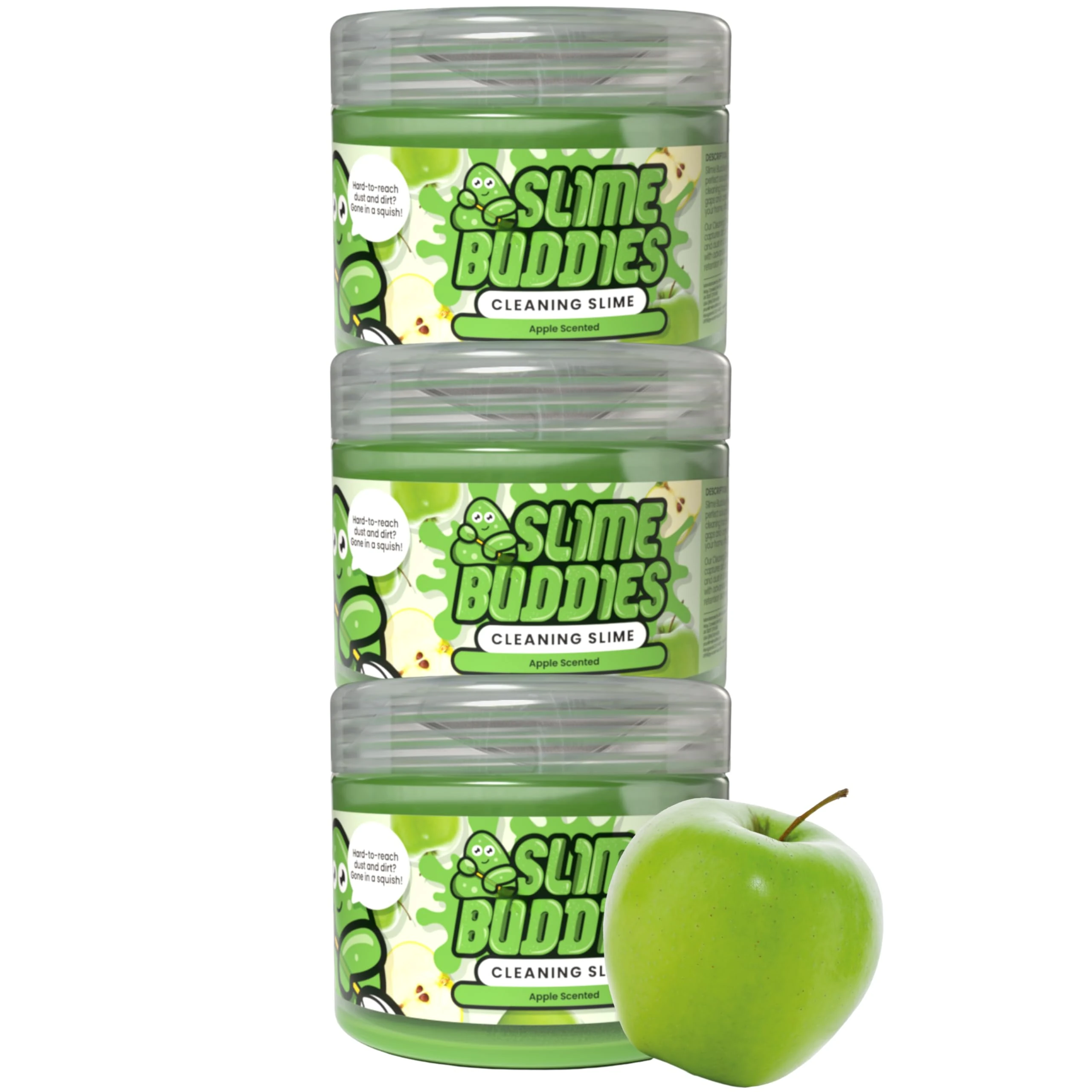 Slime Buddies Cleaning Gel | Pack of 3 - Great for Car Interiors, Cup Holders, Keyboards & More | Reusable Cleaning Slime - Apple