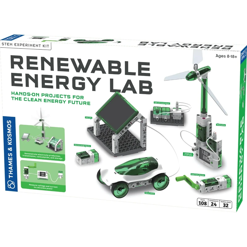 Thames & Kosmos Renewable Energy Lab | STEM Experiment Kit for Kids & Adults | Ages 8+ | Hands-On Science Learning with Solar, Wind & Battery Models | Compatible with Micro:Bit & Robotic Workshop