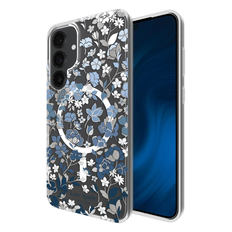 Kate Spade New York Samsung Galaxy S25 Plus Case - [Magnetic and Wireless Charging] - Designer Phone Case - Flowerbed Blue Gems