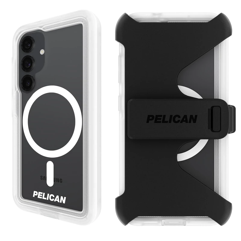 Pelican Voyager Samsung Galaxy S25 Case [Magnetic and Wireless Charging] Rugged Phone Case w/ 18ft MIL-STD Drop Protection - Heavy Duty Cover w/Belt Clip Holster for Samsung Galaxy S25 - Clear